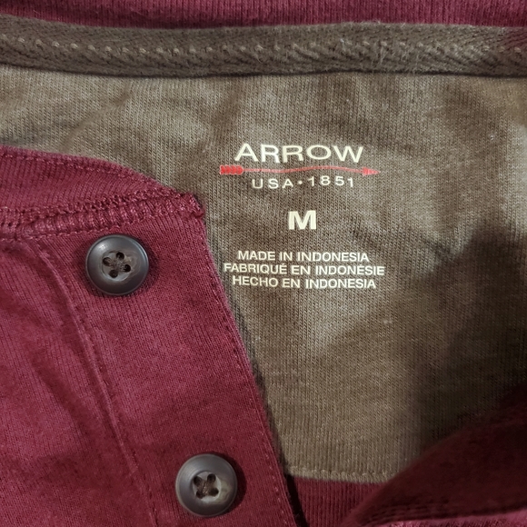 Arrow Mens Burgundy Long Sleeve Henley Shirt - Picture 4 of 5